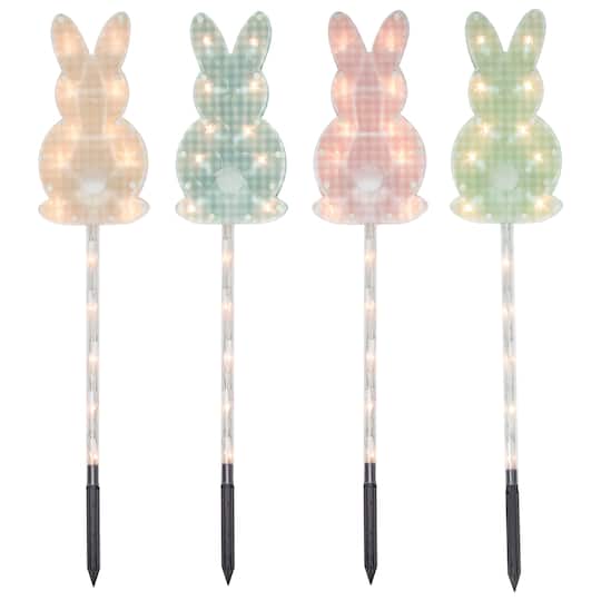 4ct Plaid Pastel Bunny Easter Pathway Marker Lawn Stakes Clear Lights